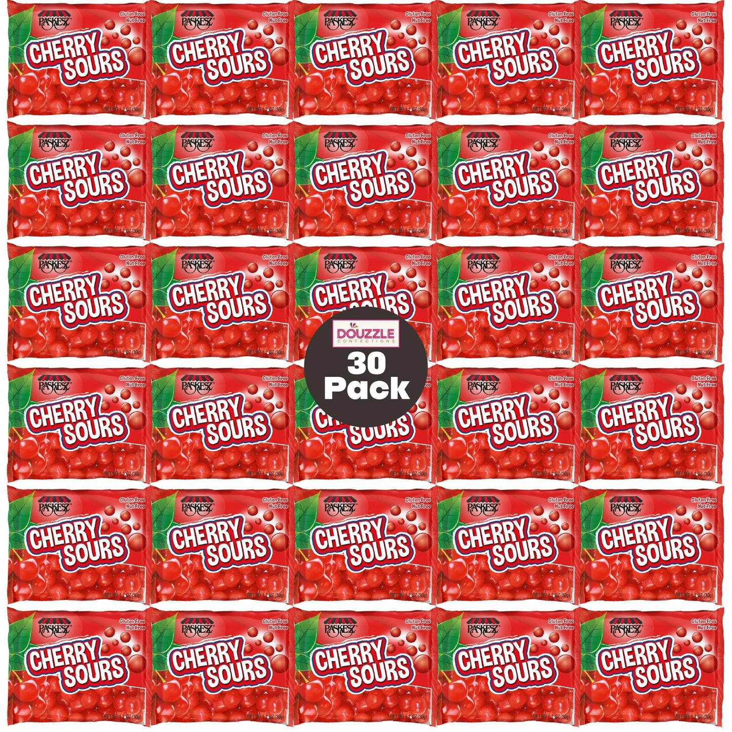 DOUzzle Back To School Cherry Sours Red Candy Balls, Chewy Candies, Mini Packs (30 Count, 1 Pack) Individually Wrapped, Party Fa