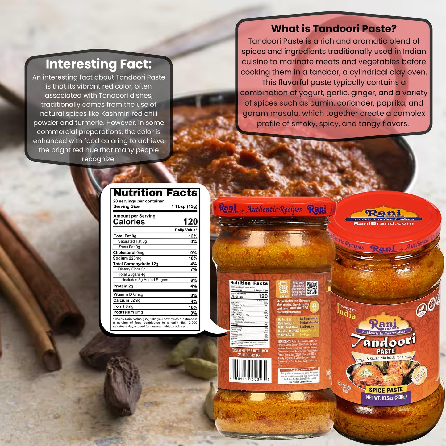 Rani Tandoori Paste - All Natural, NON-GMO, Vegan, Gluten Free, 10.5oz Glass Jar