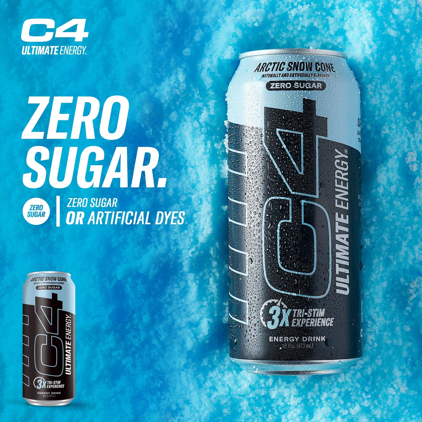 Cellucor C4 Ultimate Sugar Free Energy Drink | Arctic Snow Cone | 16 Fl Oz (Pack of 12) | Model 110331