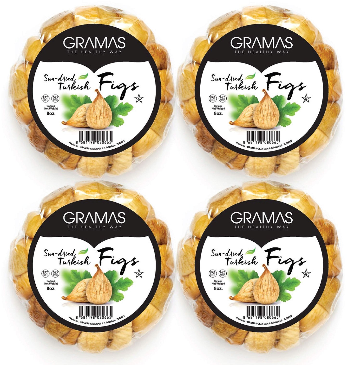 Gramas 2 lbs Natural Sun-Dried Turkish Figs, 4 Individually Packed Gluten-Free Calimyrna Figs, Non-GMO, No Added Sugar, No Sulfu