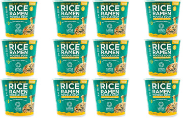 Lotus Foods Garlicky Veggie Rice Ramen Noodle Soup Cup With Freeze-Dried Chunky Veggies, 12.3 Oz (Pack of 2)