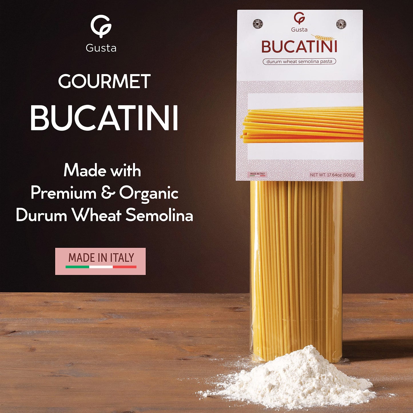 GUSTA Bucatini Pasta Noodles - Organic Duspirit-inspired flavor Wheat - Non-GMO - 17.64oz (Pack of 4)
