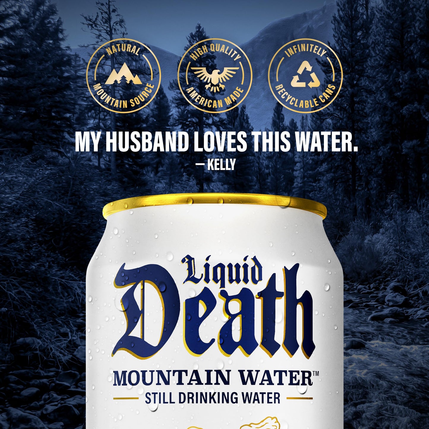 Liquid Death Still Mountain Water - 12oz Cans, Natural Source, 12-Pack, Infinitely Recyclable