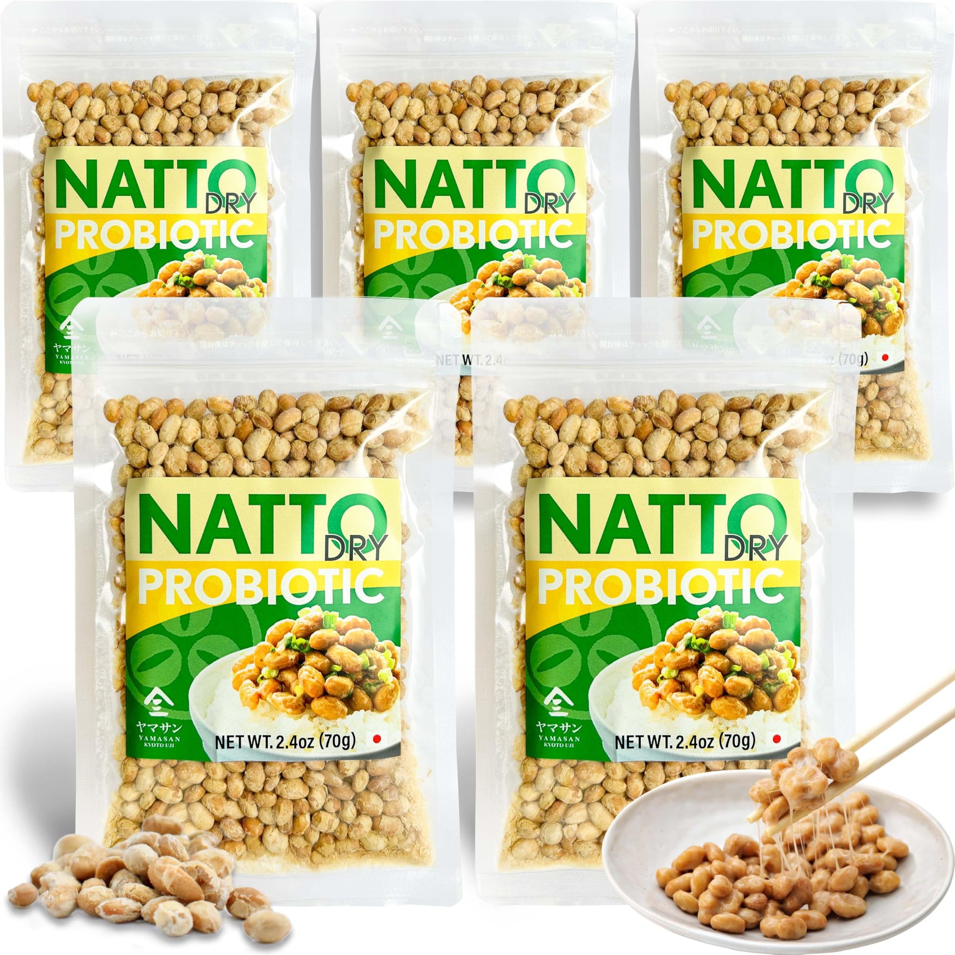 YAMASAN KYOTO UJI Japanese Natto Fermented Soybean 5 Set, Freeze-Dried Natto Beans, Japanese Probiotic and Prebiotic Superfood -