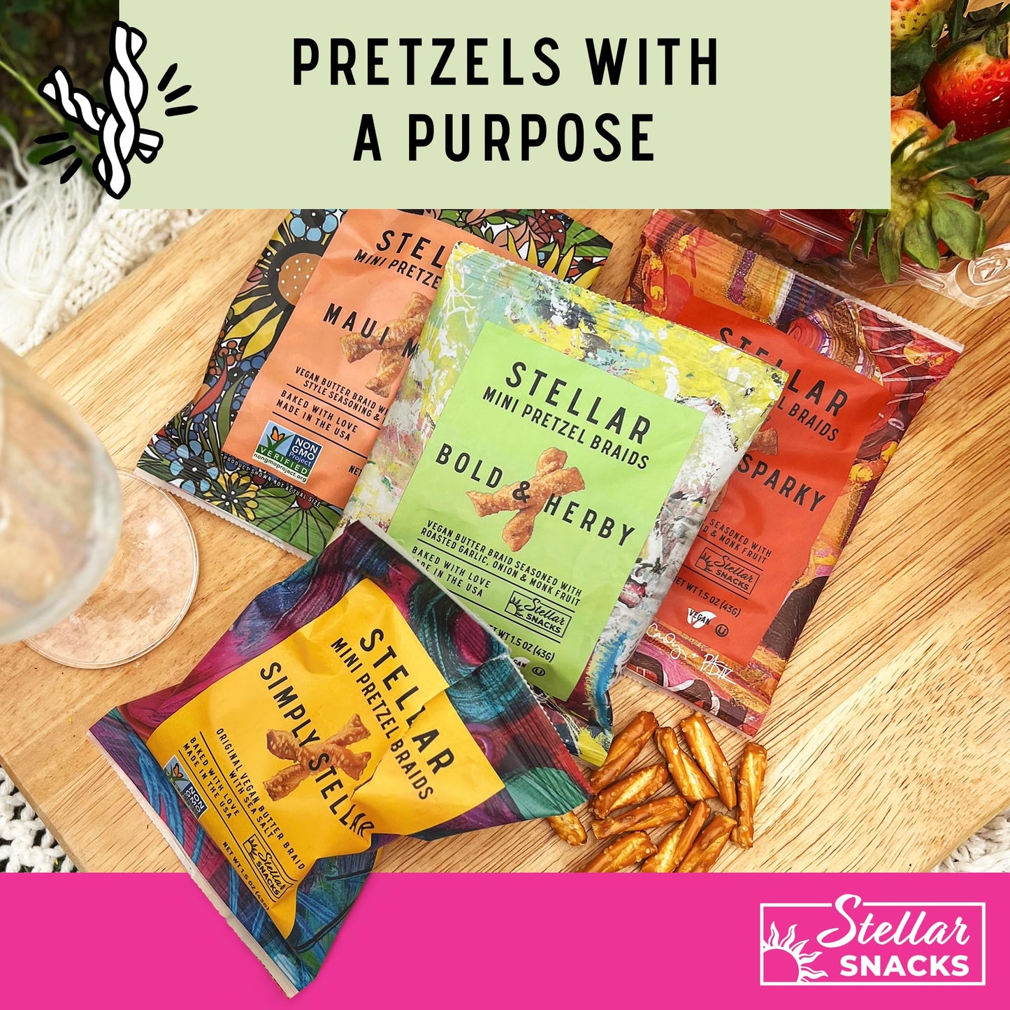 Stellar Snacks Mini Pretzel Braids, Vegan Friendly, Kosher, Non-GMO, 1.5 Ounce (Pack of 24, Bold & Herby)