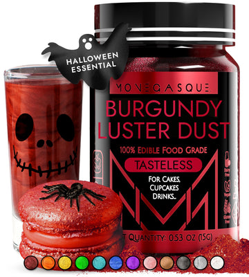 Mon  Gasque Burgundy Luster Dust Edible Glitter For Cocktails 15G - Premium Halloween Cocktail Glitter For Drinks - Cake Glitter