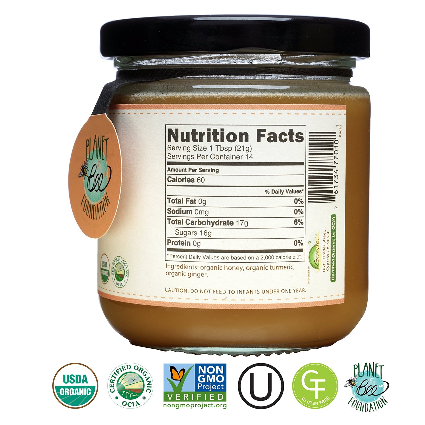 Greenbow Organic Honey With Turmeric - 100% Usda Certified Organic, Non-Gmo, Gluten Free Organic Turmeric Honey - Whole Food Org