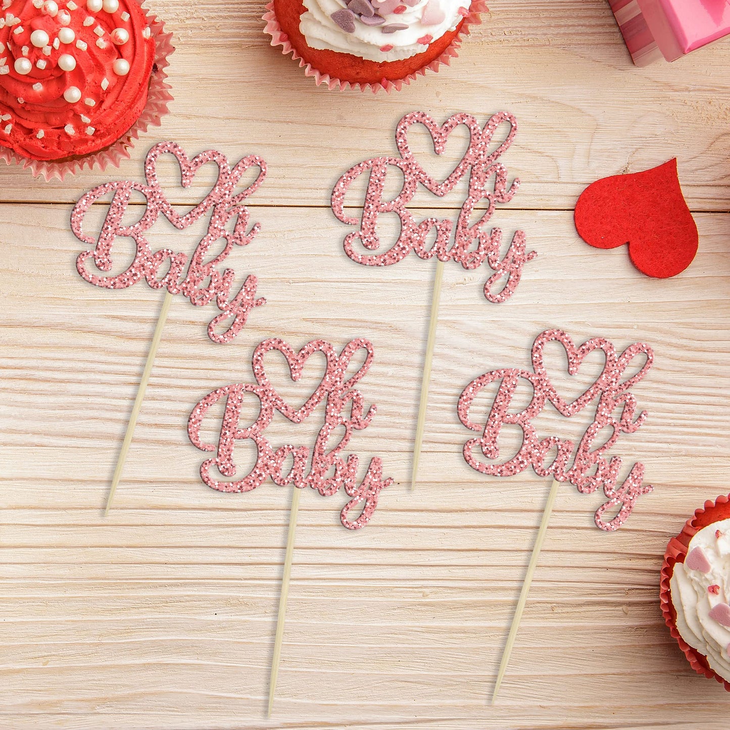Gyufise 24 Pack Rose Gold Glitter Valentine Oh Baby Cupcake Toppers Valentine Day Cake Toppers Baby Shower Oh Baby Cupcake Picks