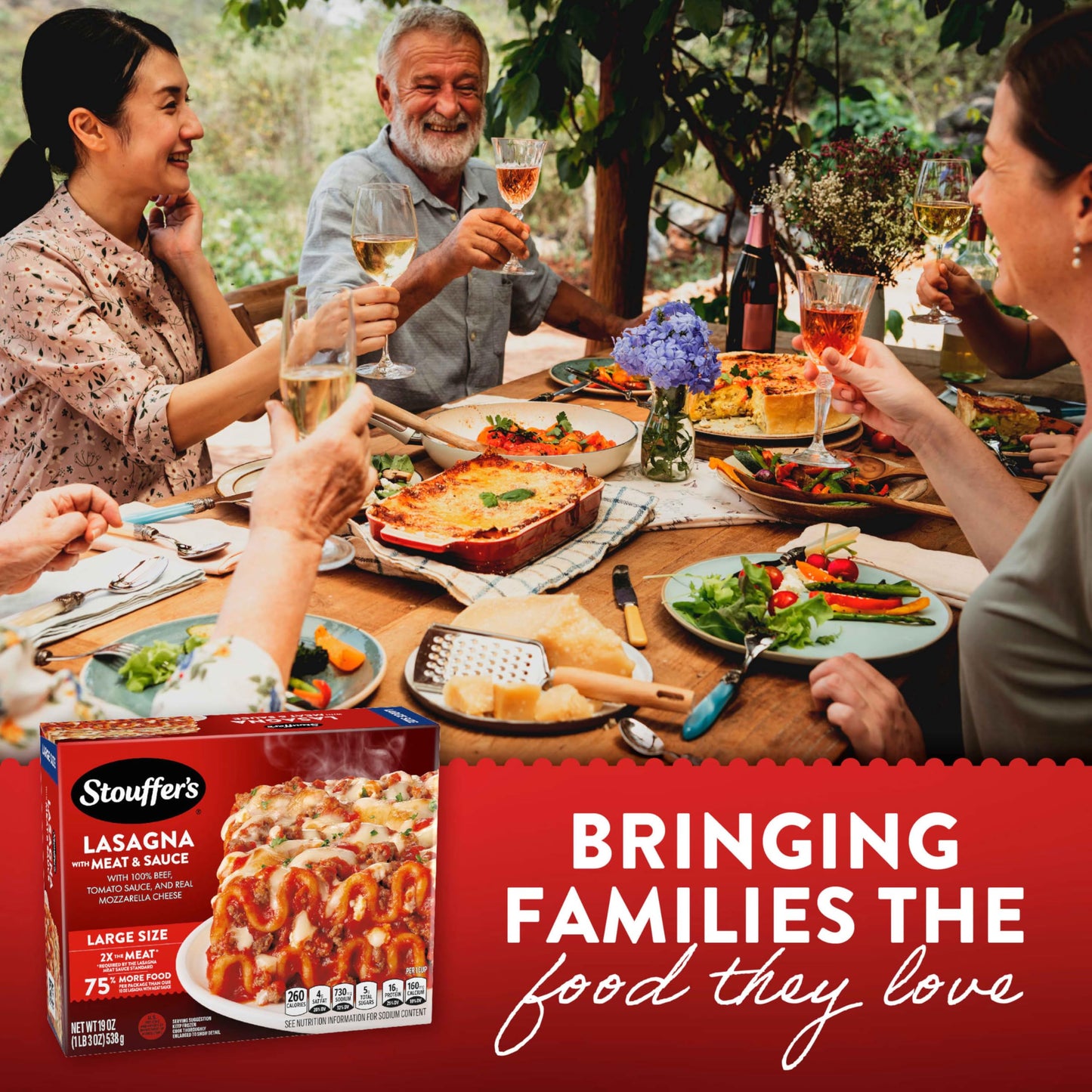 Stouffers Lasagna with Meat & Sauce, Large Size Frozen Meal, Meals Entrees, 19 Oz