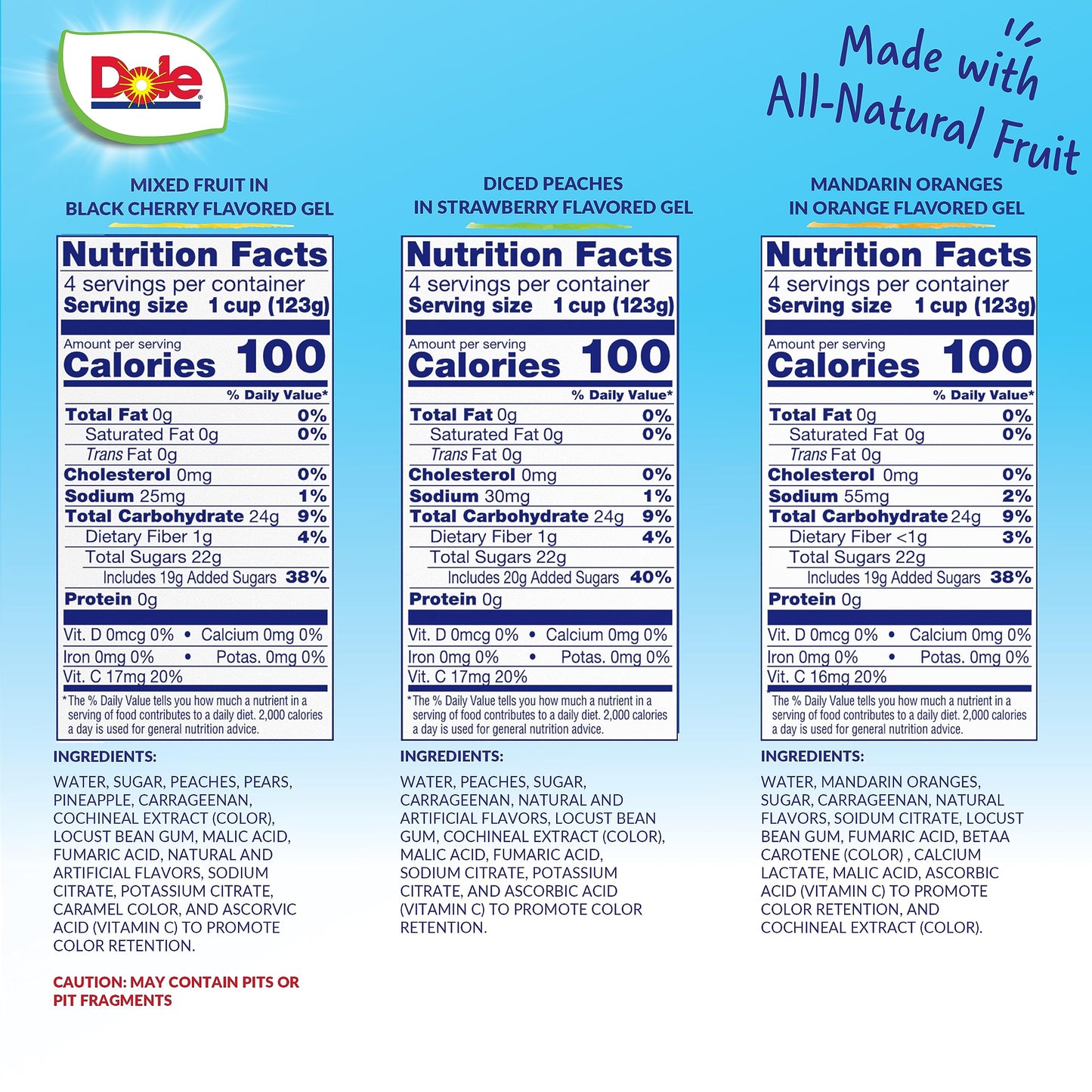 Dole Fruit Bowls In Gel Variety Pack Snacks, Peaches, Mixed Fruit, Mandarin Oranges, 4Oz 12 Total Cups, Gluten & Dairy Free, Bul