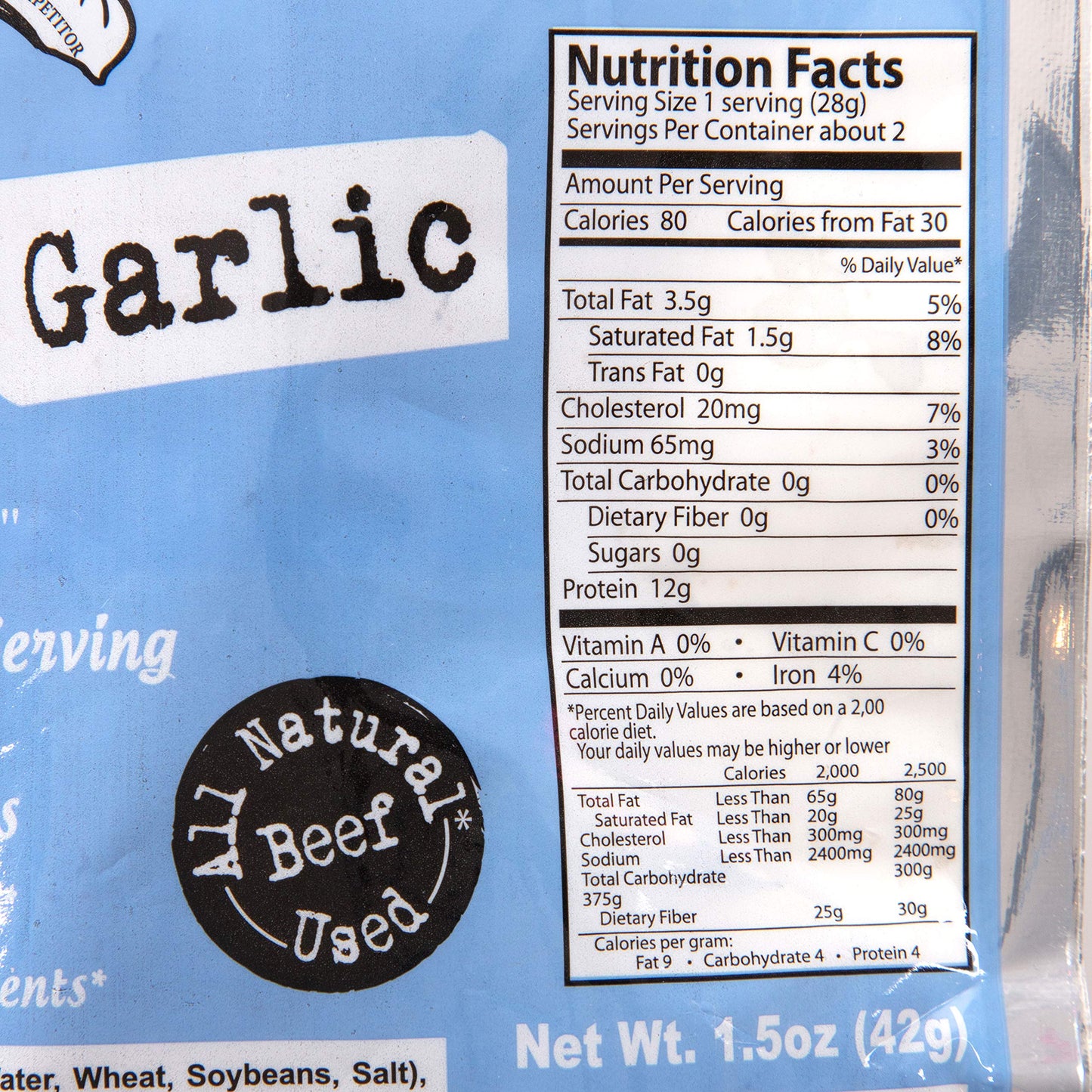 Strollos Beef Jerky Garlic Original Flavor 1 Pack - Low Sodium, Low Sugar, Low Carb - Made With All Natural Usa Beef, Usda Certified