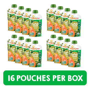 Happy Tot Organics Super Foods Stage 4, Pears, Peas & Green Beans + Super Chia, 4.22 Ounce Pouch (Pack Of 16) Packaging May Vary