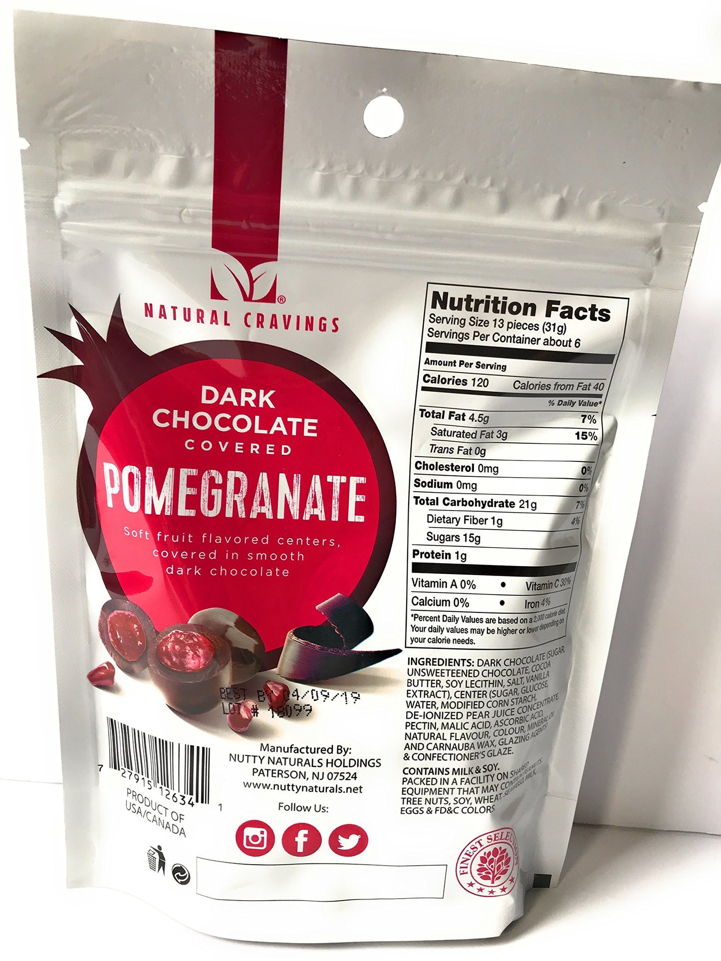 Natural Cravings Chocolate Covered Pomegranates - One 7 Ounce Package Of Dark Chocolate Covered Pomegranates - Delicious!