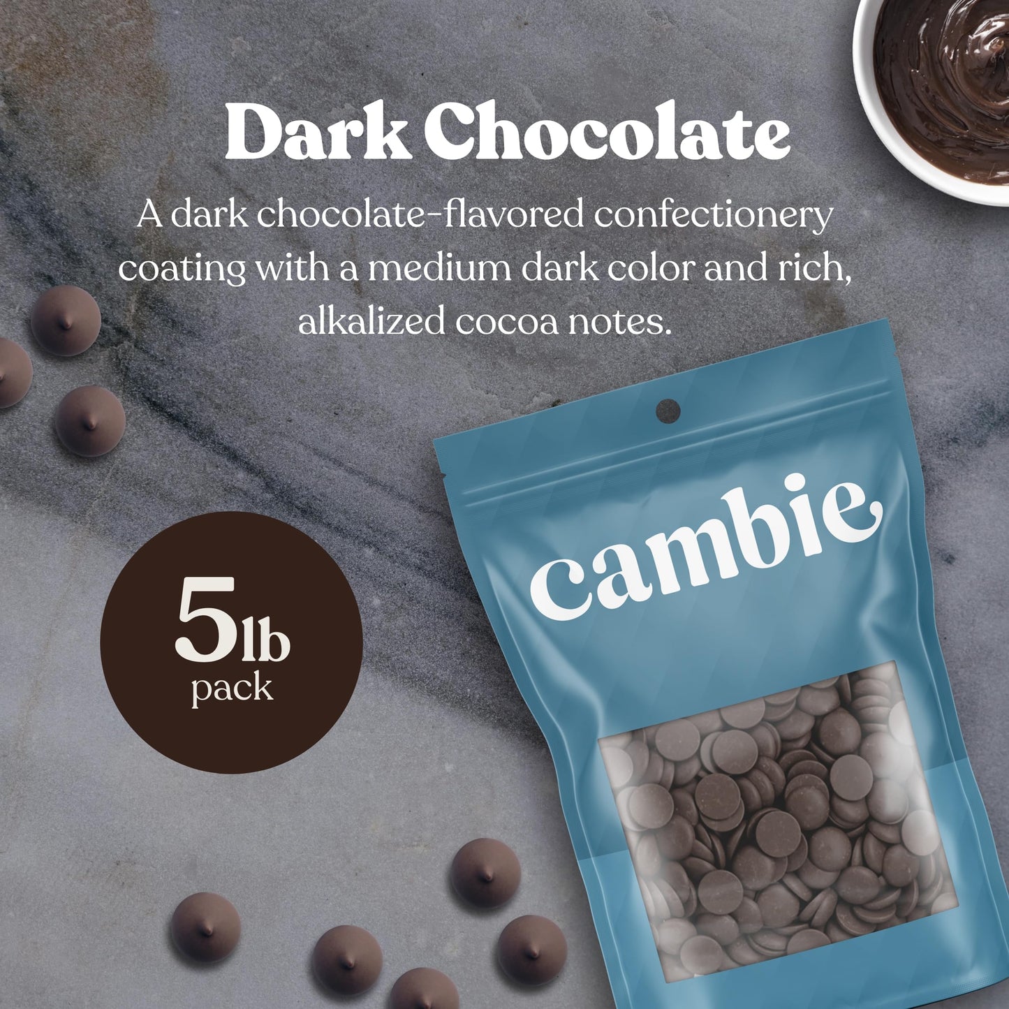 Merckens Dark Chocolate Melting Wafers by Cambie  5 Pounds of Dark Melting Chocolate  Candy Melts & Baking Chocolate  For Dipping  Covering  Desserts  Dubai Chocolate Bar & Baking  5 lb