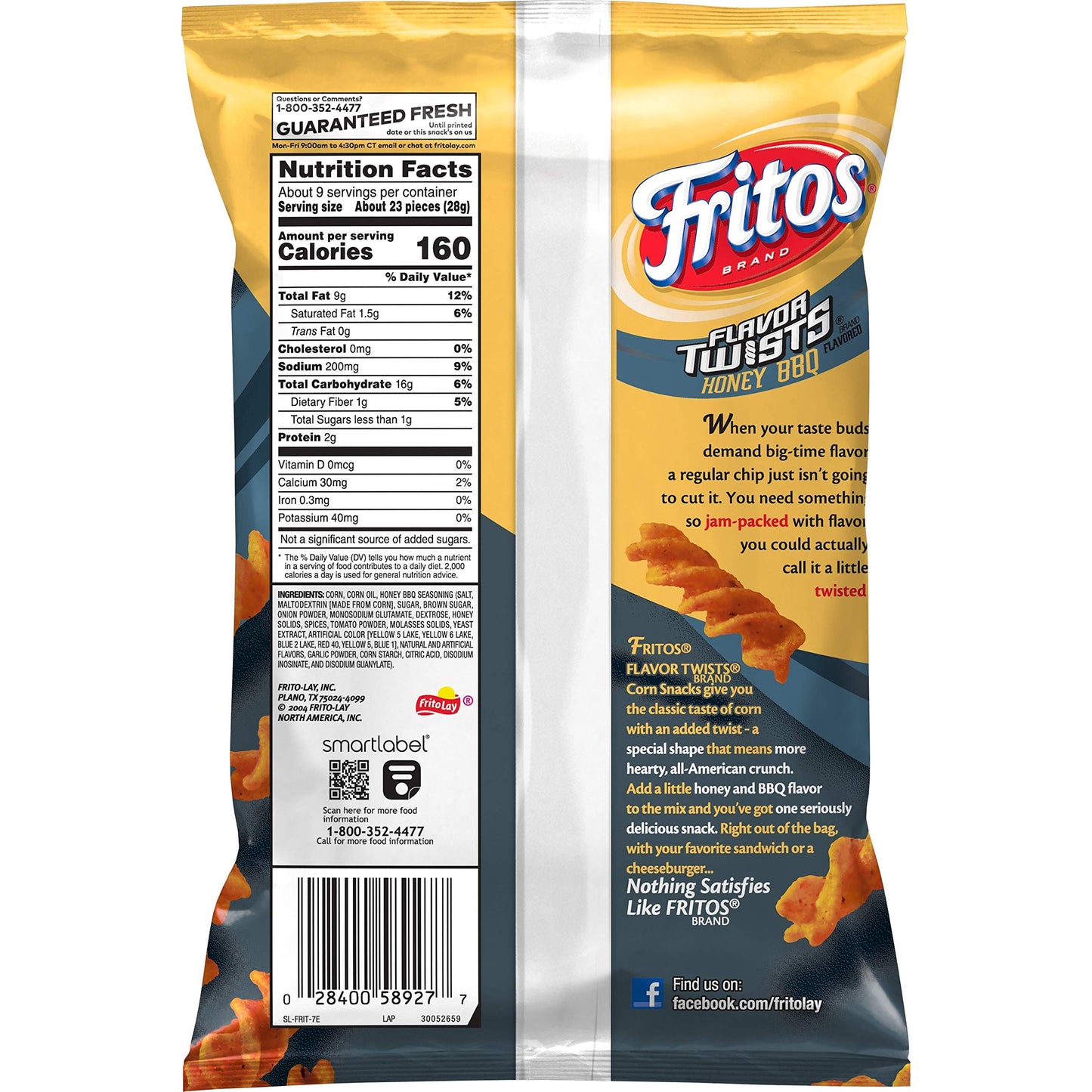 Fritos Twists Honey BBQ Flavored Corn Chips Bag, 9.25 Ounce