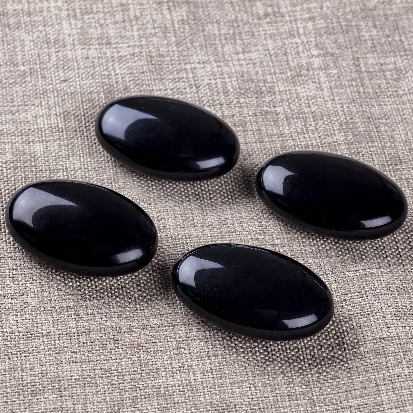 Ufeel Black Obsidian Palm Stone Crystal - Natural Healing Crystal Oval Pocket Energy Stones For Anxiety Stress