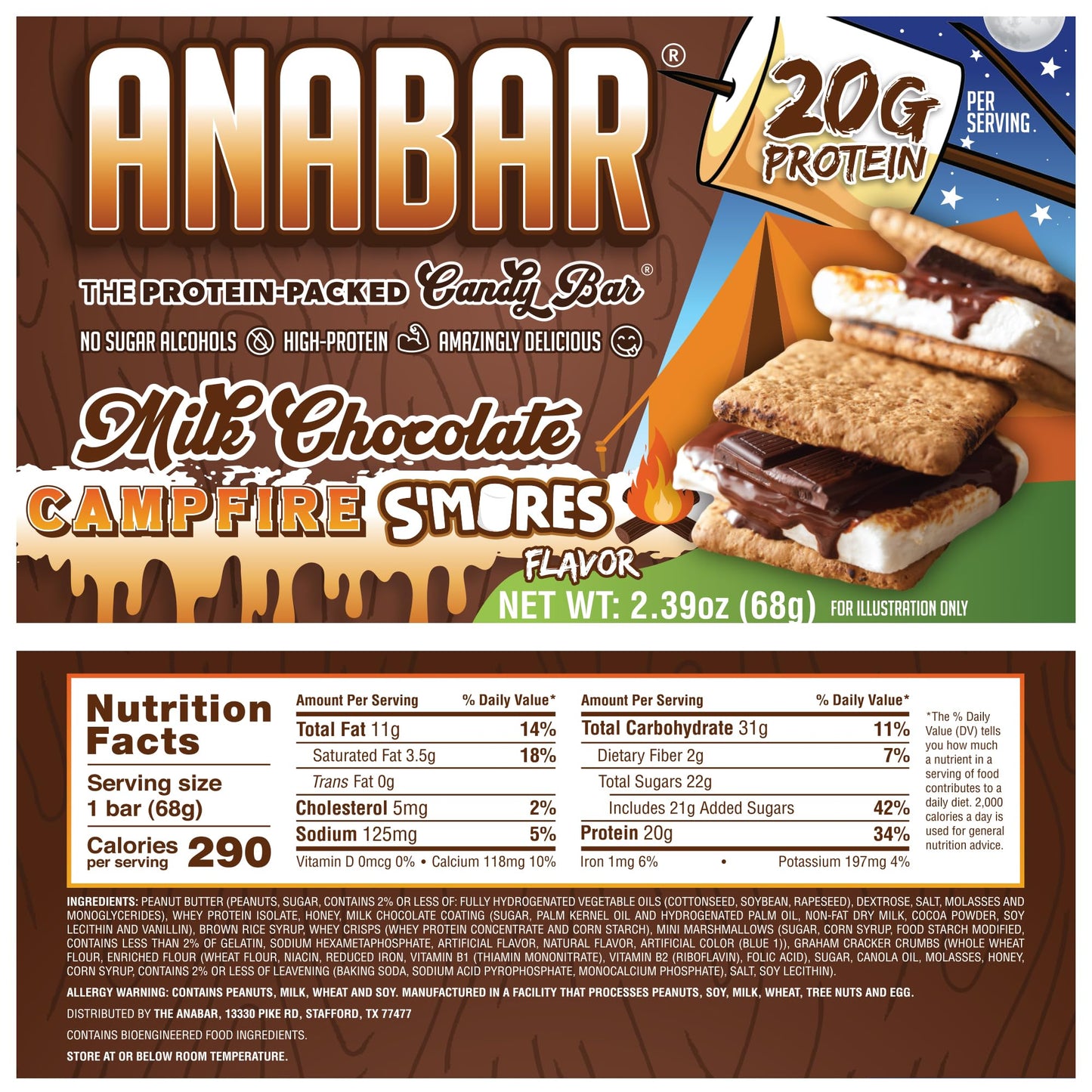 Anabar Protein Bar, The Protein-Packed Candy Bar, Amazing Tasting Protein Bar, No Sugar  S, High Protein, Amazingly Delicious, 20 Grams Of Protein (12 Bars, Milk Chocolate Campfire Smores)