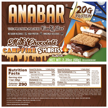 Anabar Protein Bar, The Protein-Packed Candy Bar, Amazing Tasting Protein Bar, No Sugar  S, High Protein, Amazingly Delicious, 20 Grams Of Protein (12 Bars, Milk Chocolate Campfire Smores)