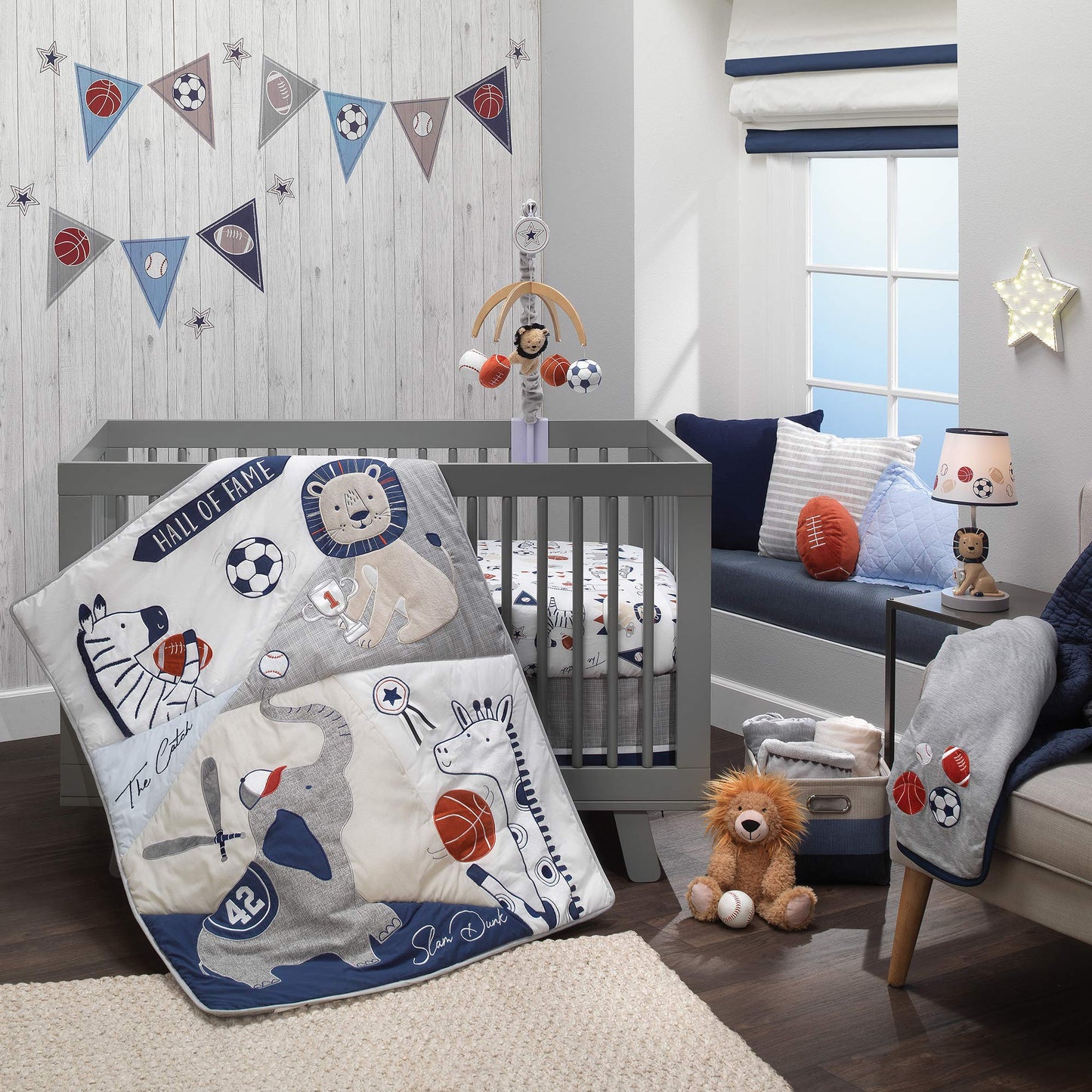 Lambs & Ivy Hall Of Fame Animals/Sports 100% Cotton Fitted Baby Crib Sheet