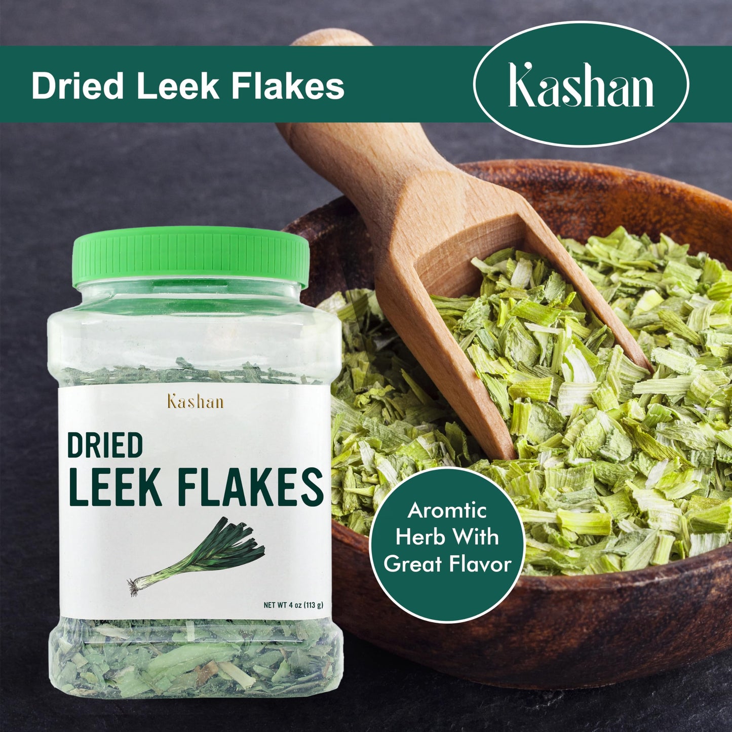 Kashan Gourmet Leek Flakes Seasoning, Aromatic Food Flavoring, 4oz (113g)