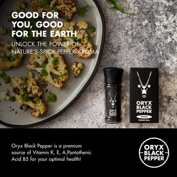 Oryx Black Pepper Grinder - 1.26Oz - Manual Refillable Grinder With Enhanced Whole Black Peppercorns From Madagascar - Perfect For Home Cooking & Gourmet Meals - Refillable Reusable +20X Grinder Head