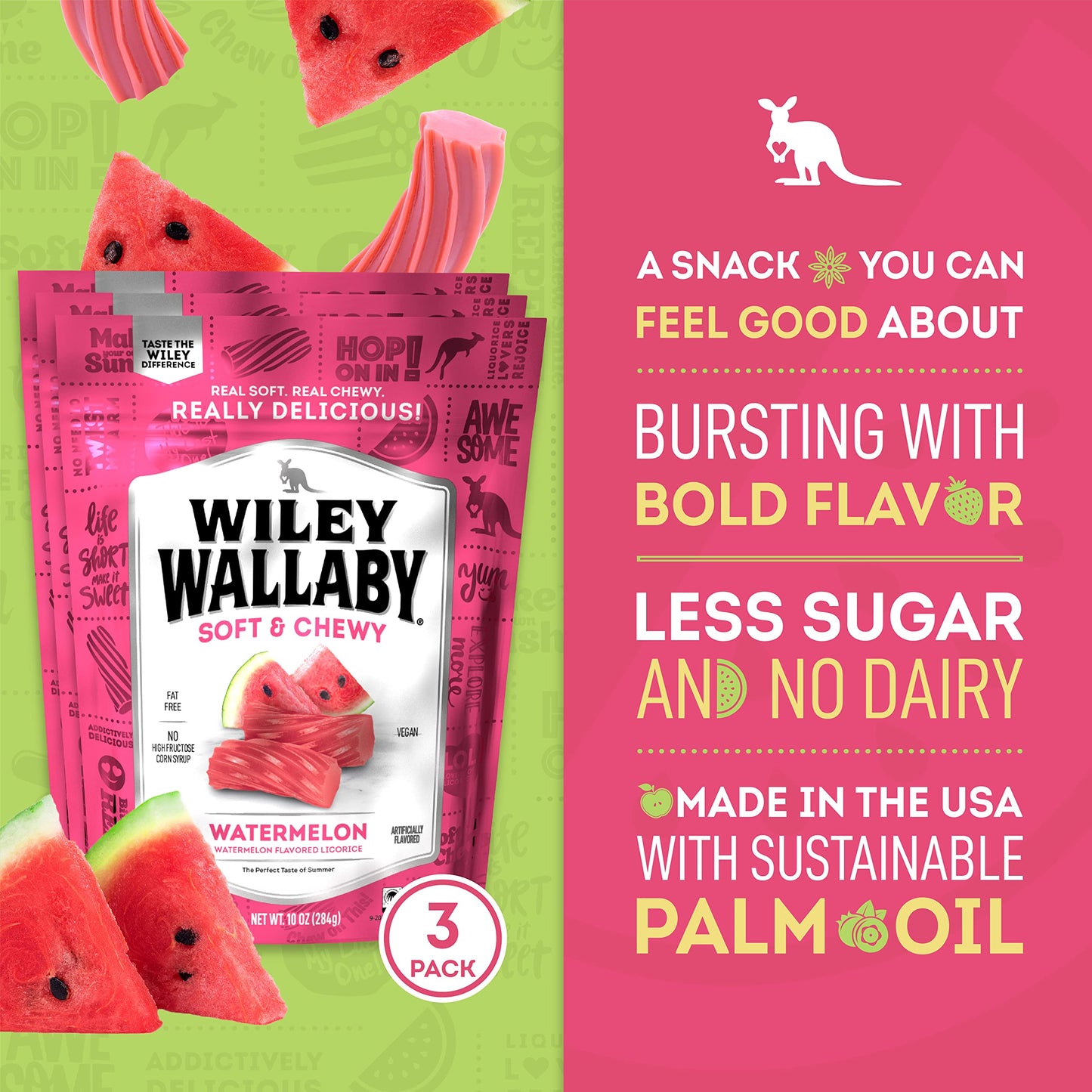 Wiley Wallaby Licorice 10 Ounce Classic Gourmet Soft & Chewy Australian Watermelon Licorice Candy Twists, 3 Pack