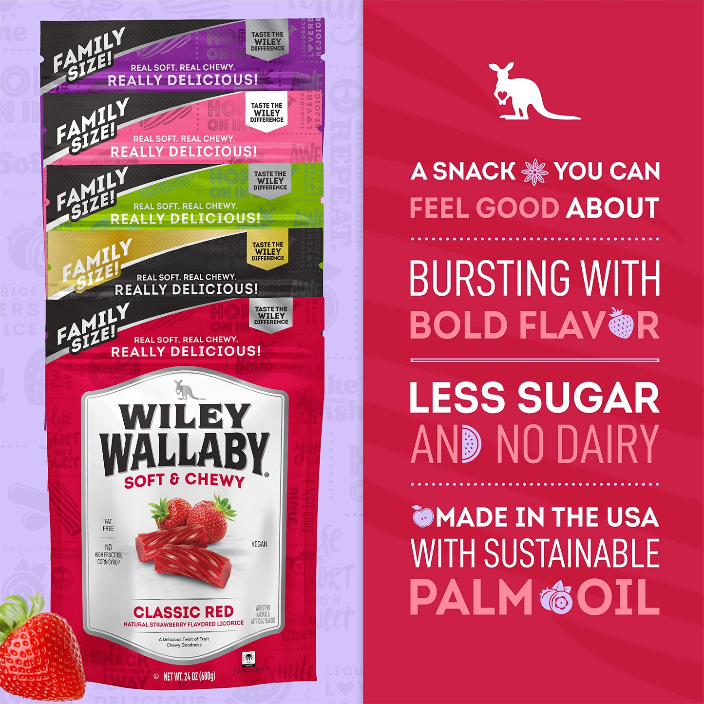 Wiley Wallaby Licorice 24 Ounce Classic Gourmet Australian Style Soft & Chewy Licorice Candy Variety Pack Twists, 5 Pack