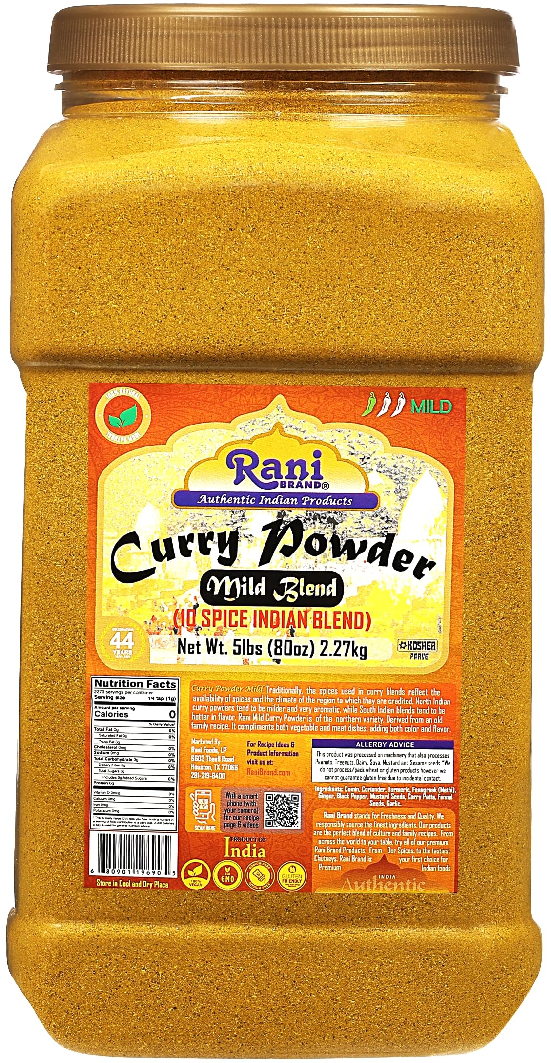Rani Curry Powder Mild (10-Spice Authentic Indian Blend) 80Oz (5Lbs) 2.27Kg Bulk Pet Jar ~ All Natural | Salt-Free | No Chili Or