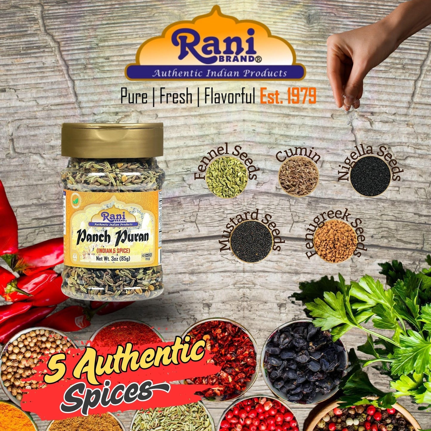 Rani Brand Panch Puran Spice Blend, All Natural, Vegan, Gluten Friendly, 3oz PET Jar