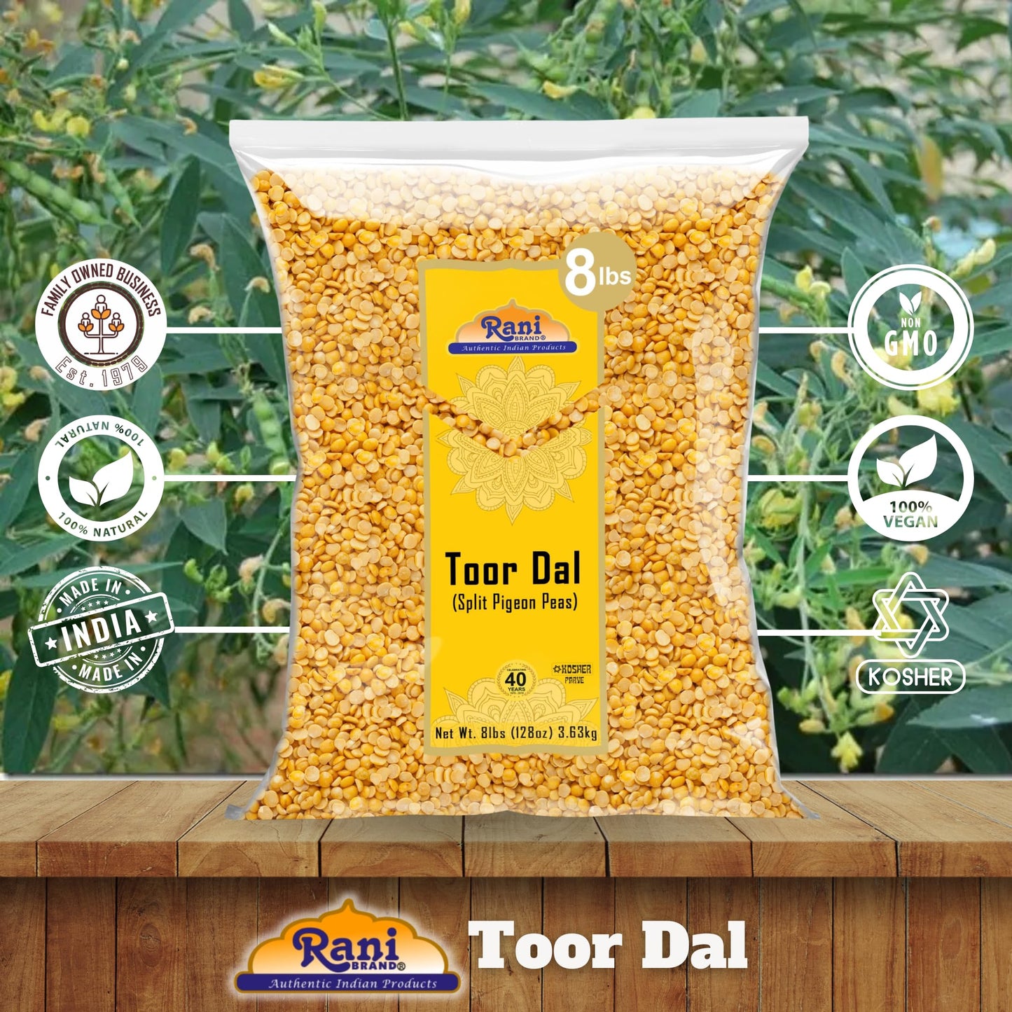 Rani Toor Dal (Split Pigeon Peas) 128Oz (8Lbs) 3.63Kg Bulk ~ All Natural | Gluten Friendly | Non-Gmo | Vegan | Indian Origin
