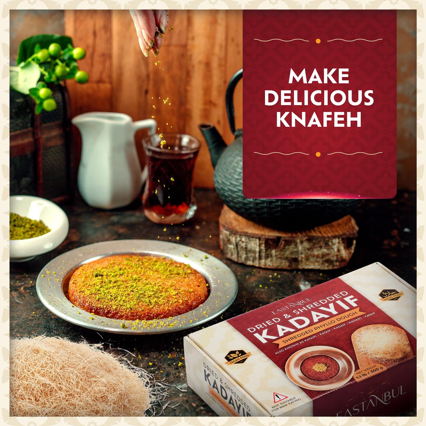 Eastanbul Dried & Chopped Kataifi Shredded Fillo Dough, Kurutulmus Kadayif Pastry Dough, Ingredient for The Viral Dubai Pistachi