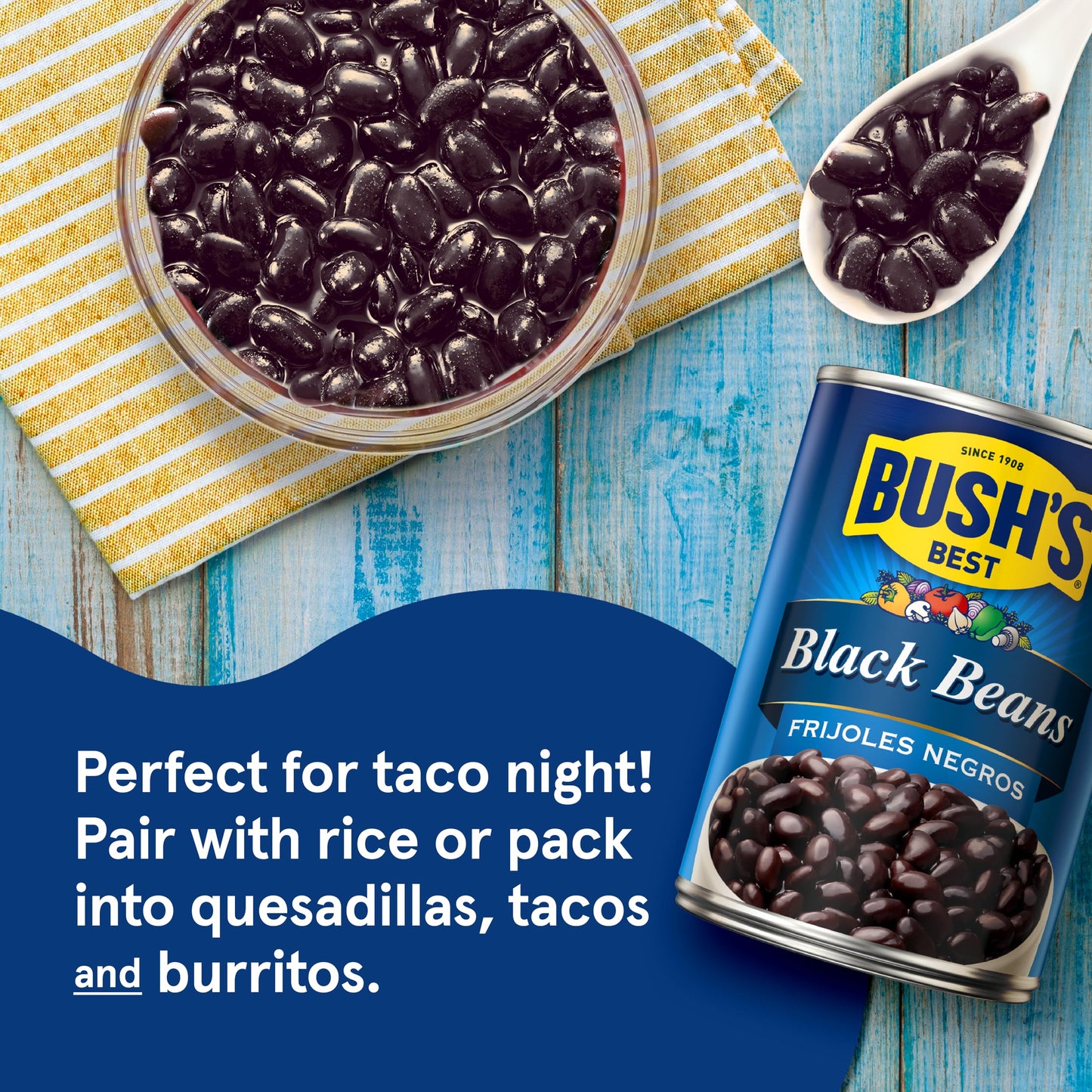 BUSH S BEST 15 oz Canned Black Beans, Source of Plant Based Protein and Fiber, Low Fat, Gluten Free, (Pack of 12)