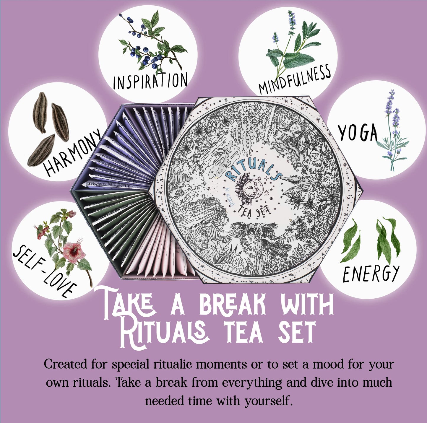 Acorus | Rituals Tea Set | Natural Assorted Tea Hamper Box | Tea Gift Set Of 6 Different Teas | Herbal And Fruit Tea Sampler | T