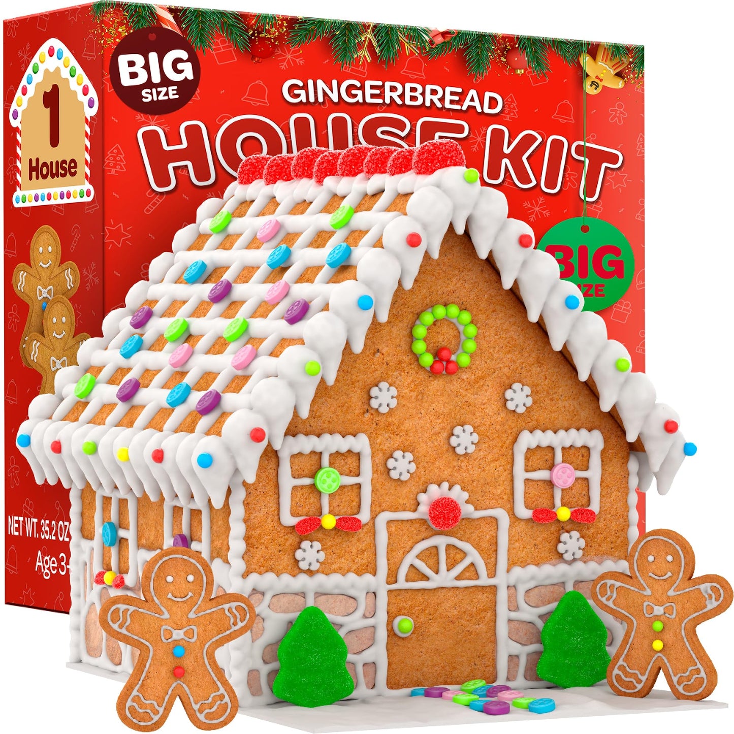Big Gingerbread House kit, Gingerbread House, Holiday Activity for Kids - Ease Crafted Grooves Decor - kit Includes; 1 House, 2