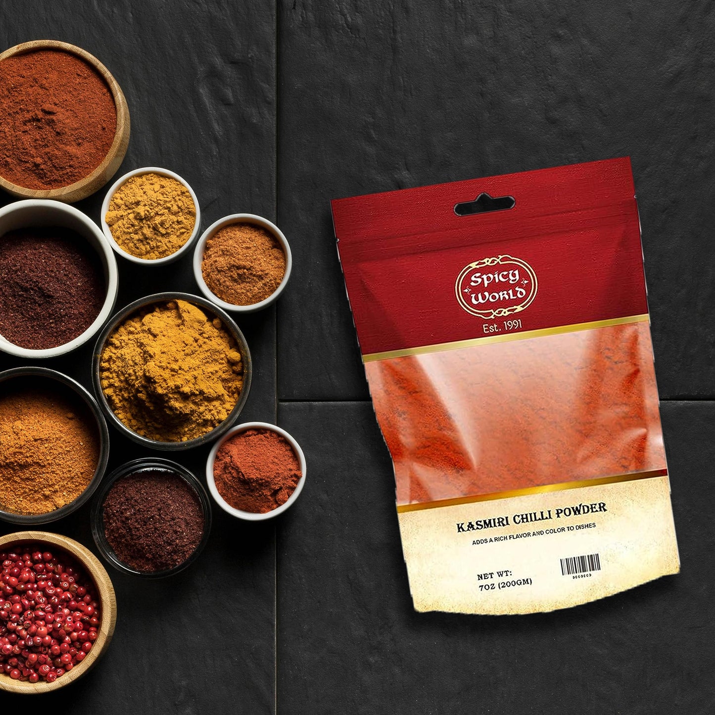 Spicy World Kashmiri Chili Powder - 7 oz Resealable Bag | All Natural, Low Heat Red Chili Powder for Cooking and Seasoning