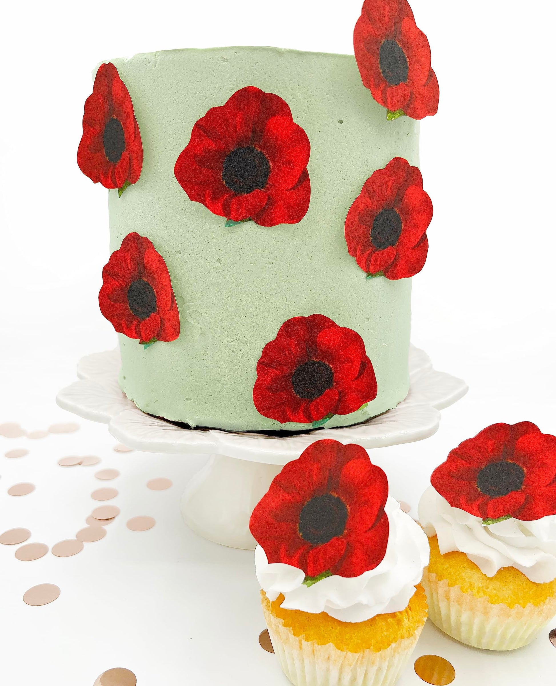 Sugar Robot Edible Poppy Flowers Cake Decorations - Set of 20 - Red - Wafer - 2.5 inches x 2.5 inches - Made in the USA