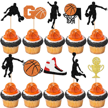36 Pcs Basketball Cupcake Toppers Glitter Star Player Cupcake Picks Basketball Hoop Game Shoe Sports Ball Cake Decorations For Sports Theme Baby Shower Birthday Party Supplies