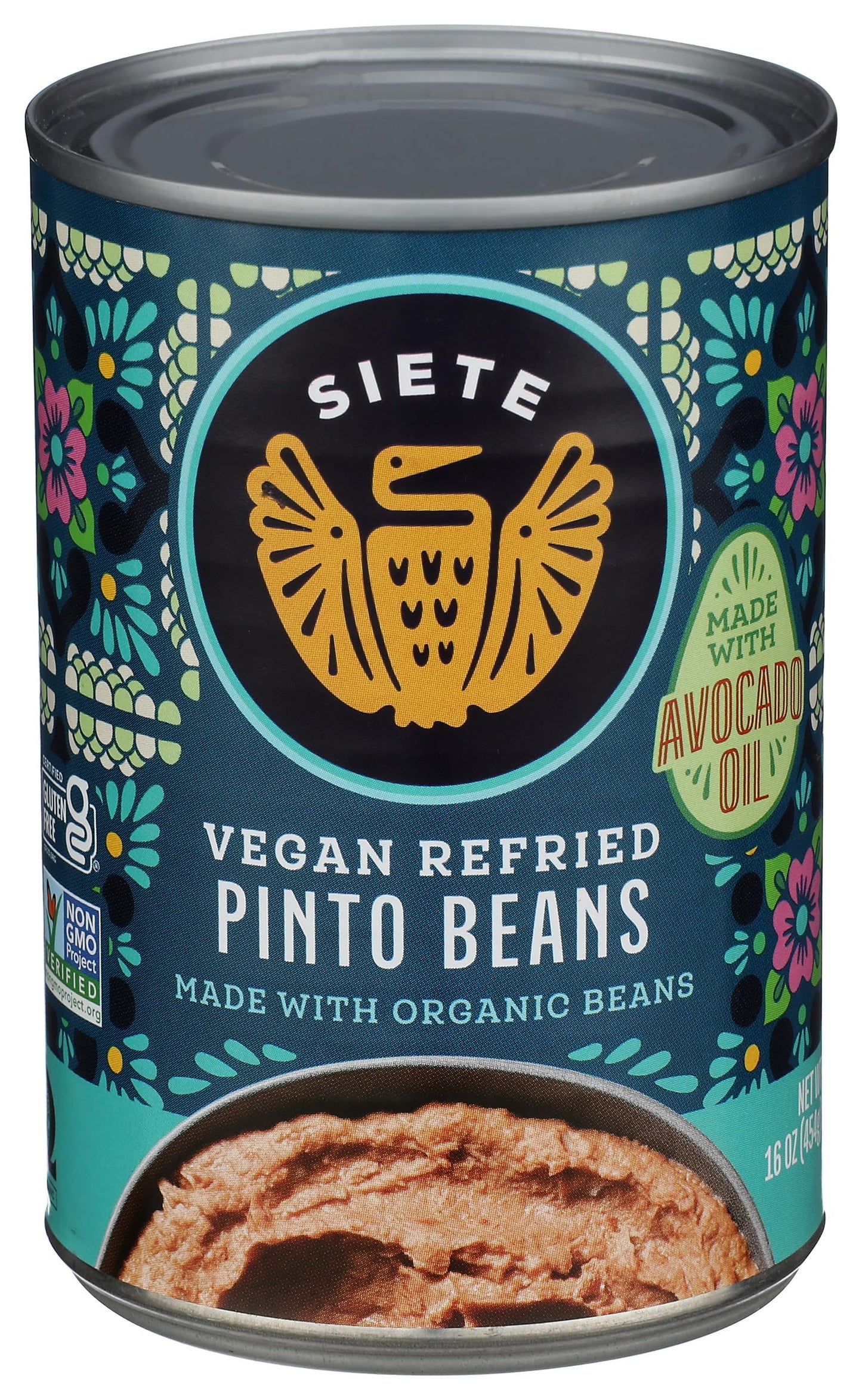 Siete Vegan Refried Pinto Beans | Grain Free | Dairy Free | Gluten Free | Soy Free | Non GMO | 16oz Can