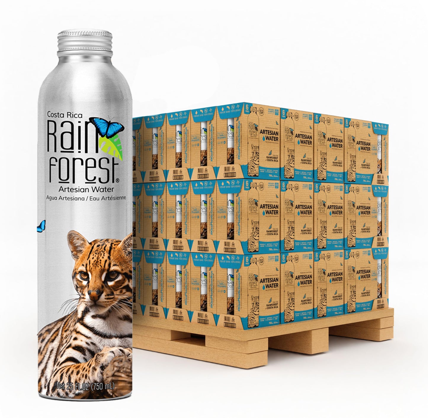 Rainforest Artesian Still Water | Pallet of 111 Boxes - 1 332 Reusable Aluminum Water Bottles (750 ml / 25.36 oz Each) | Eco-Friendly & Sustainable Packaging | Pure Water from a Natural Aquifer
