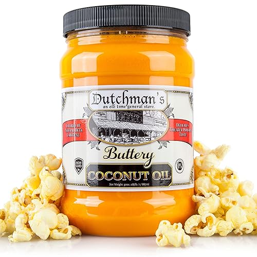 Dutchman's Butter Flavored Coconut Oil - 30oz Jar, Vegan, Zero Trans Fat, Gluten Free, Theater Style Popcorn