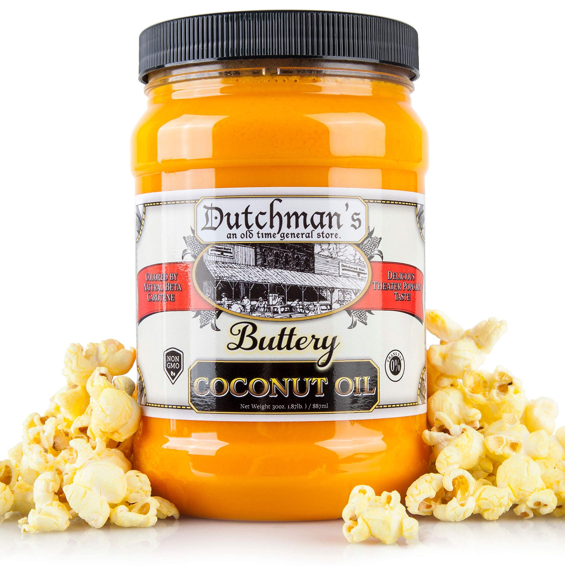 Dutchmans Popcorn Coconut Oil - Butter Flavored, 30oz Jar, Vegan, Gluten Free, Zero Trans Fat, Made in USA