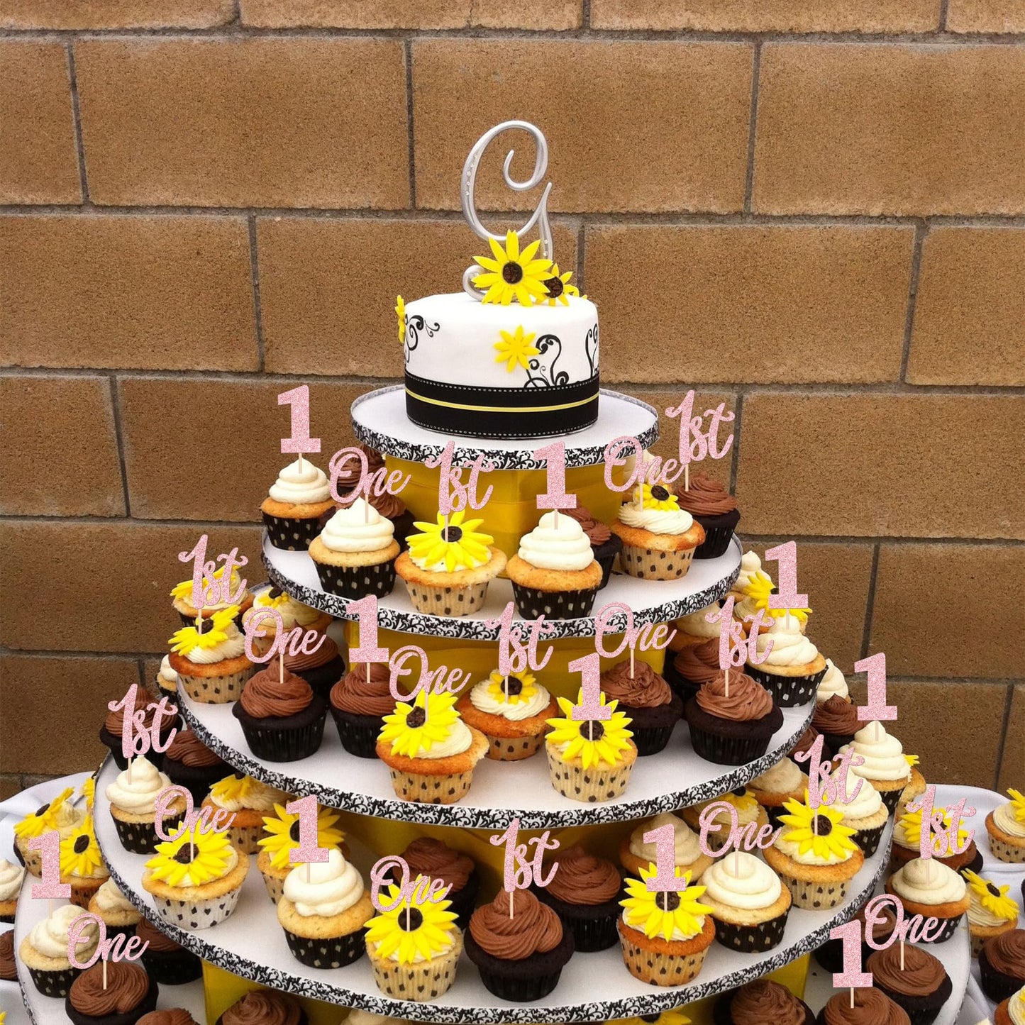 24 Pcs One Cupcake Toppers Glitter 1St Birthday Cupcake Picks Number 1 First Birthday One Cake Decorations For Baby Shower Kids