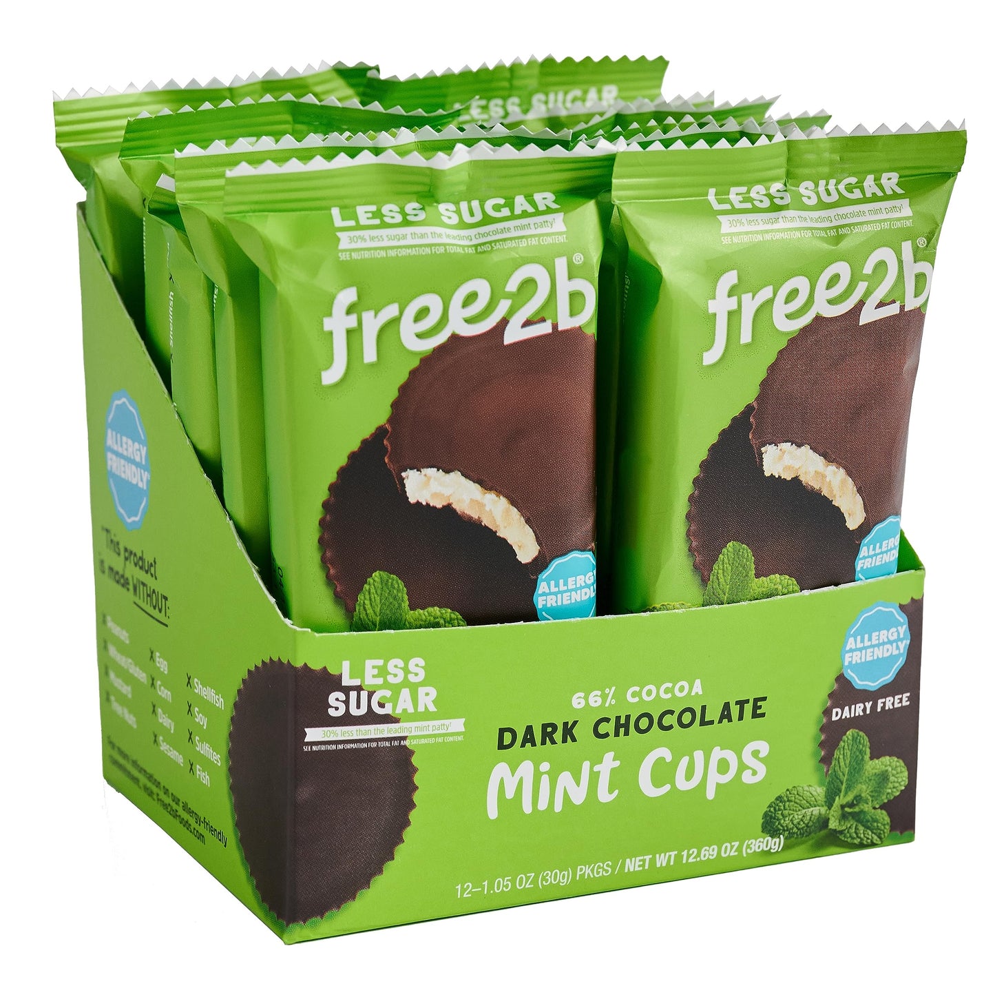 Free2B Dark Chocolate Mint Cups, Safe For School And Allergy Friendly - Gluten-Free, Dairy-Free, Nut-Free, And Soy-Free - Dark Chocolate, 2-Cup Packages (Pack Of 12)