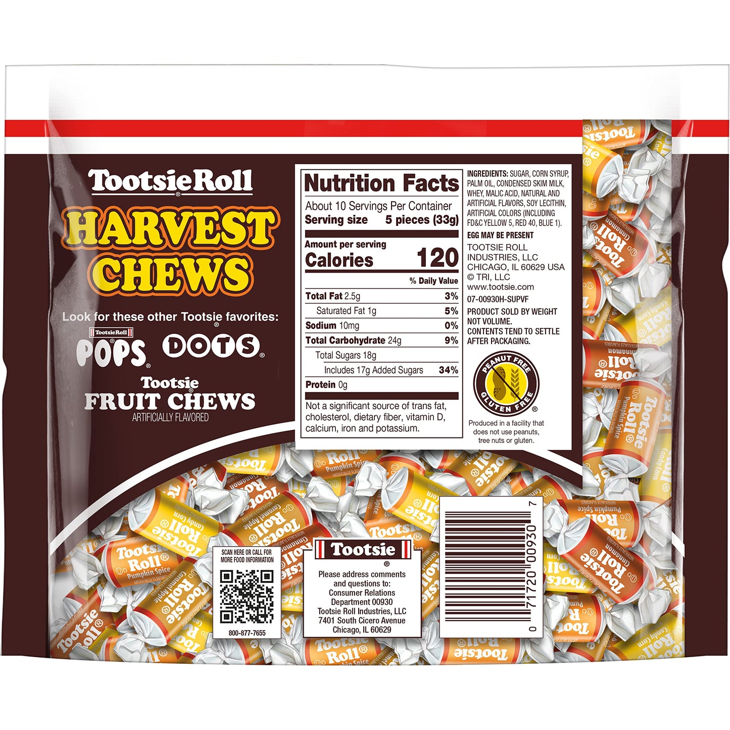 Tootsie Harvest Chews, Individually Wrapped, Gluten Free, Peanut Free, 11.5 Oz, 1-Pack