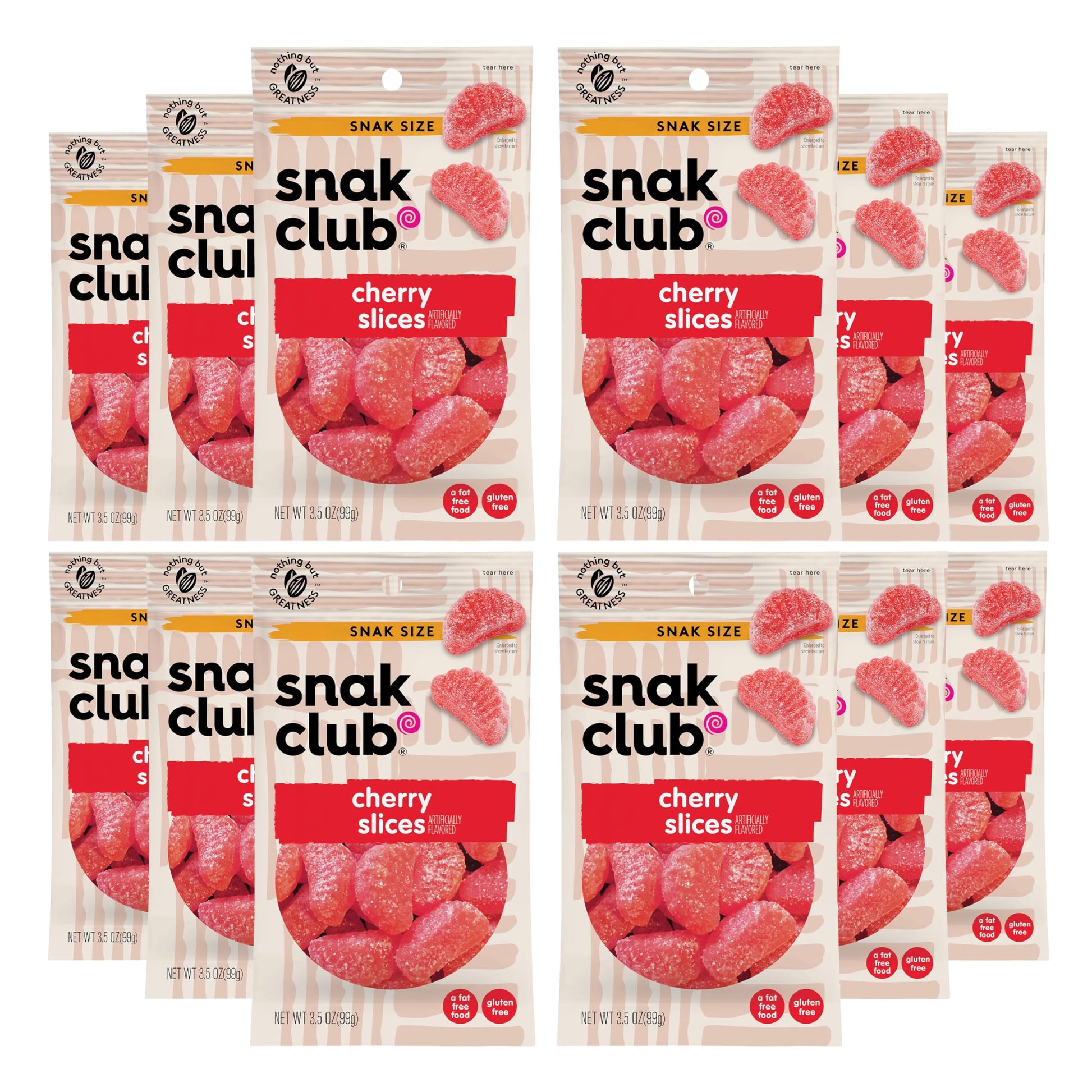 Snak Club Cherry Slices Gummy Candy, Fruit Flavored Candy Gummies, Soft and Chewy, Fat-Free and Gluten-Free Snacks, 3.5 oz Snack
