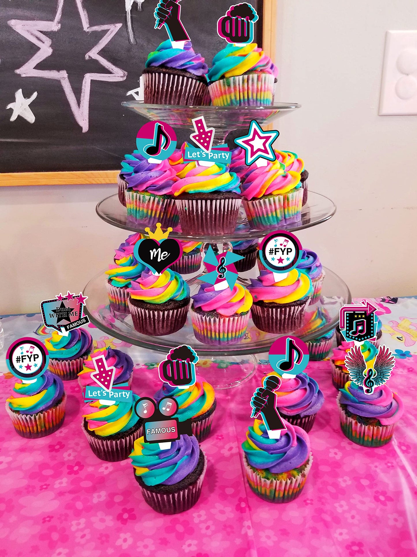 Music Cupcake Toppers 36Pcs For Girl Birthday Party Cake Decorations Popular Music Tik Theme Party Supplies Dessert Cake Toppers