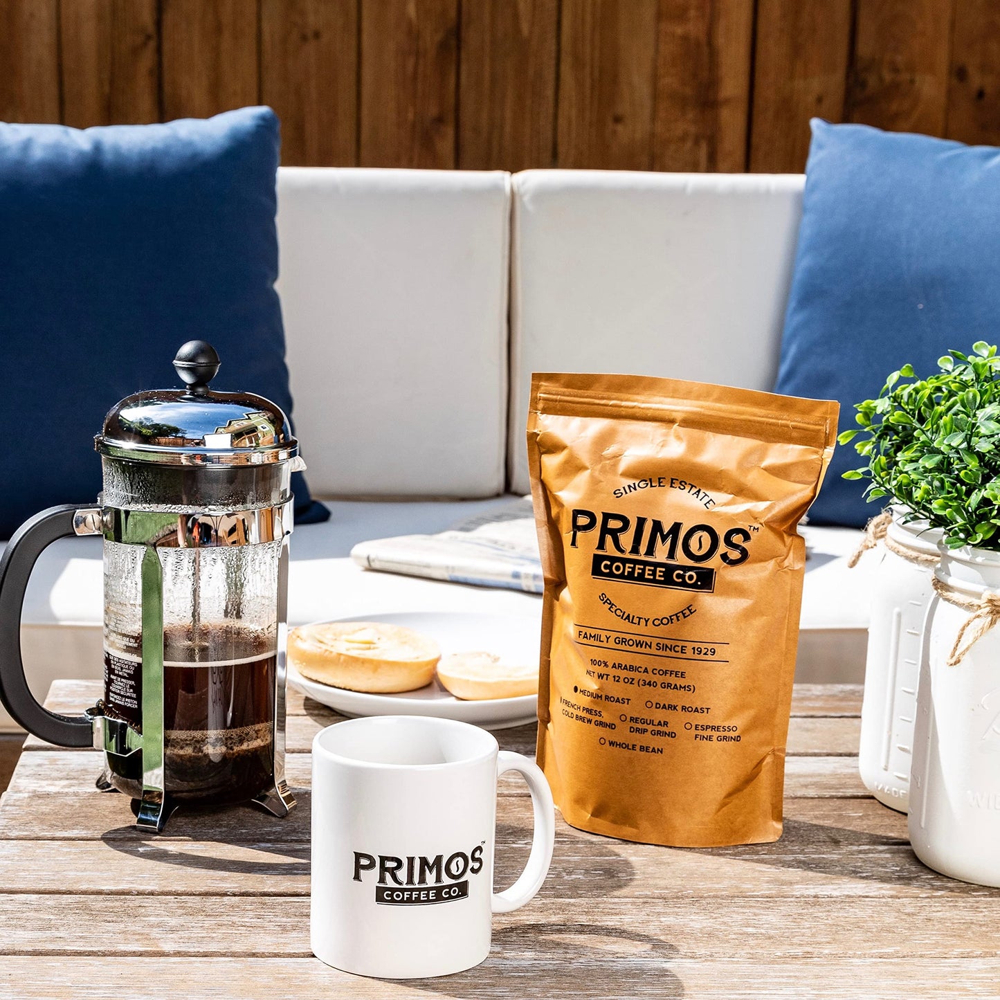 Primos Coffee Co French Press Specialty Coffee, Medium Roast, Coarse Ground, 12 Ounce (Pack of 2)