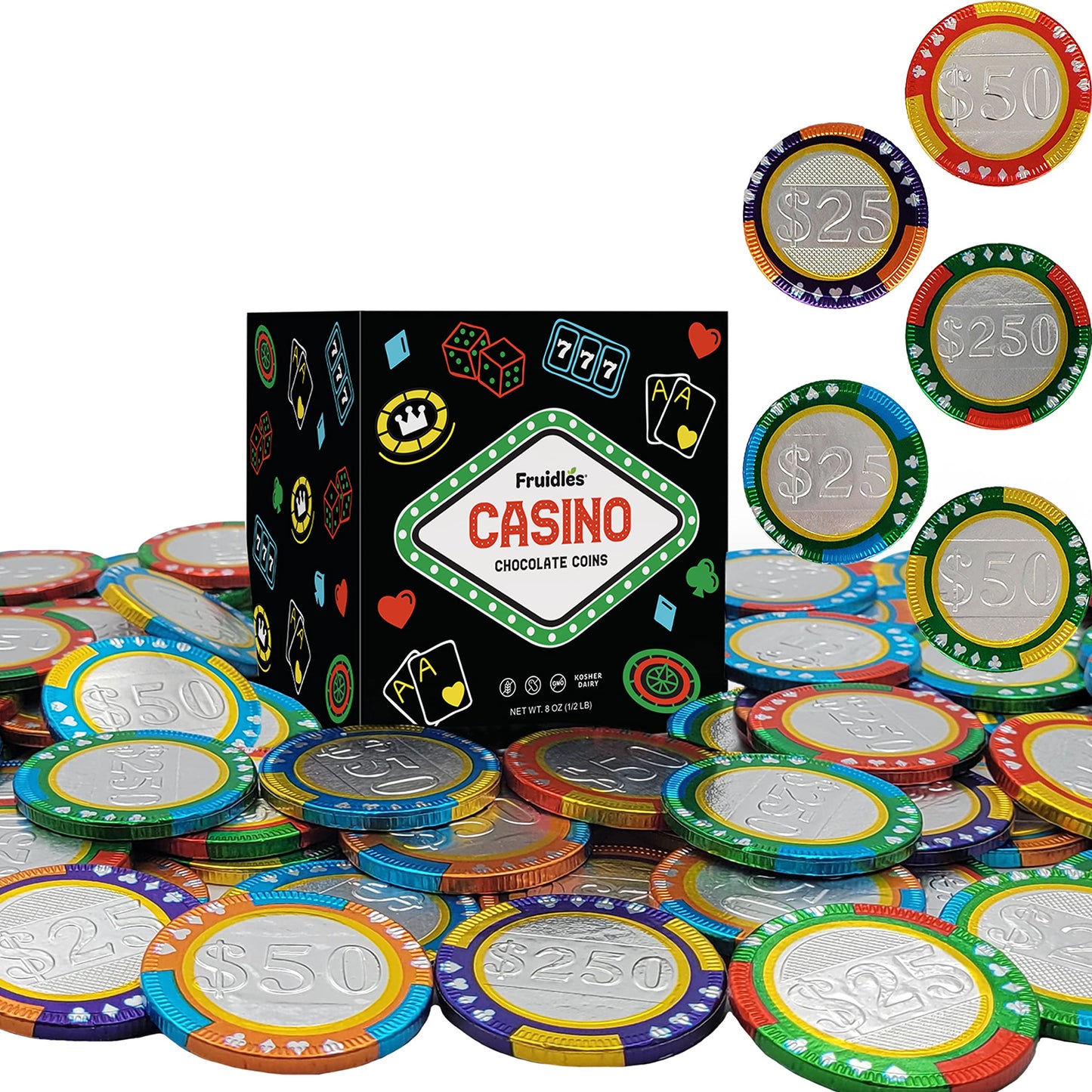 Fruidles Casino Poker Chips - Belgian Milk Chocolate Coins, Kosher Certified, Non-GMO, 8 Ounce (Pack of 1)