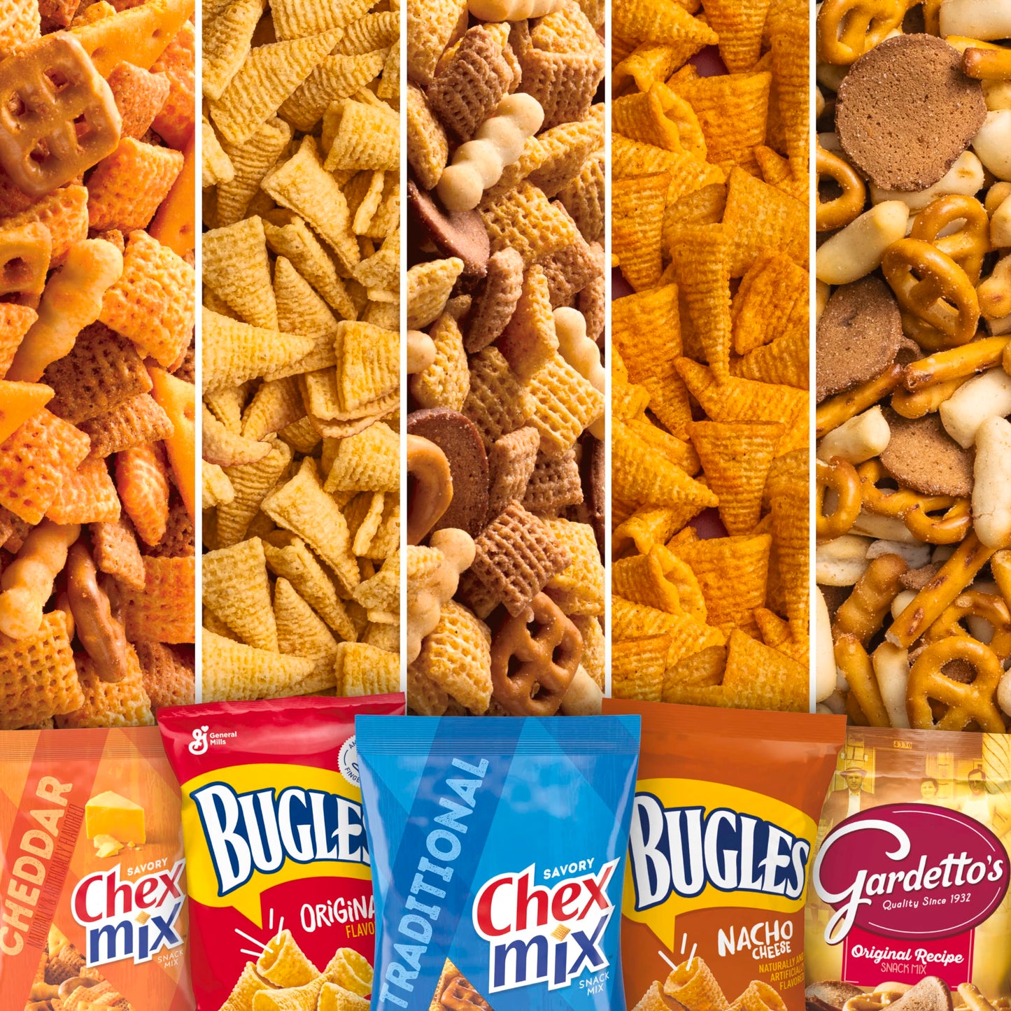 Classic Mix Snack Variety Pack, Bugles Original & Nacho Cheese, Gardettos Original Recipe, Chex Mix Traditional & Cheddar, 28 oz