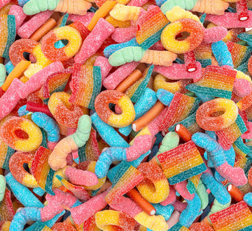 Gummy Candy Mix 2-Pound Bag | Peach Rings, Pencil Bites, Worms, Bottles, Belts | Sour and Sweet Treats
